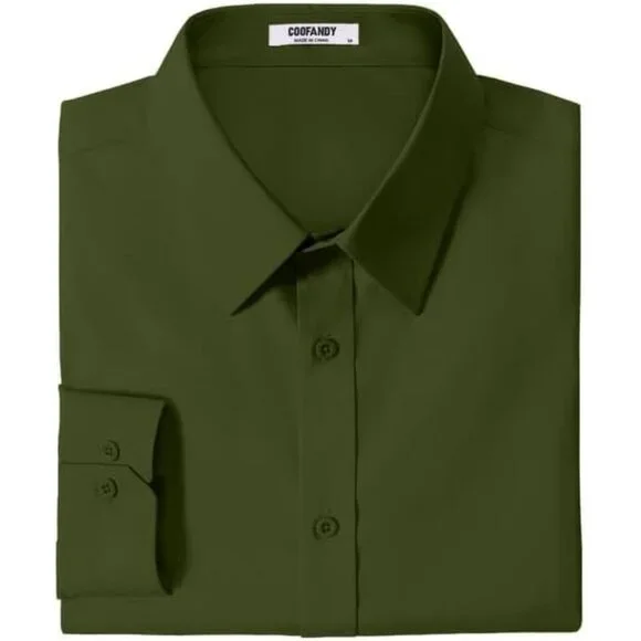Coofandy Men Army GreenLong Sleeve Formal Fit Business Button Down Shirts